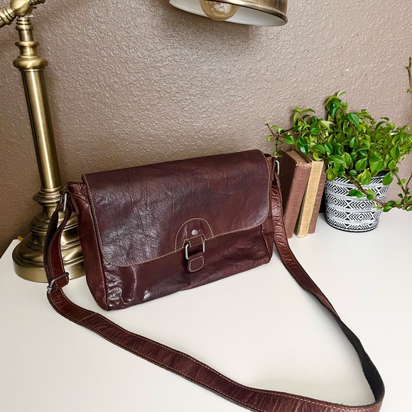 Handbags - Genuine Leather crossbody bag purse adjustable soft dark brown